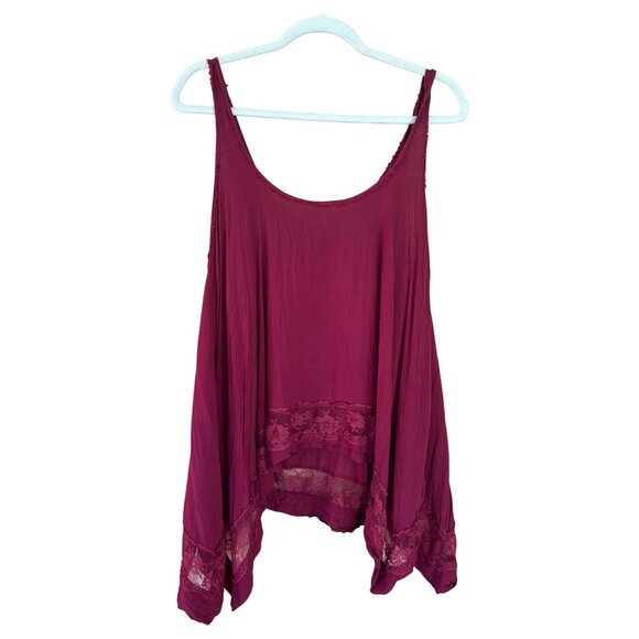 Free People Intimately Burgundy Lace-Trimmed Flowy Tank Top Womens S - Picture 3 of 9